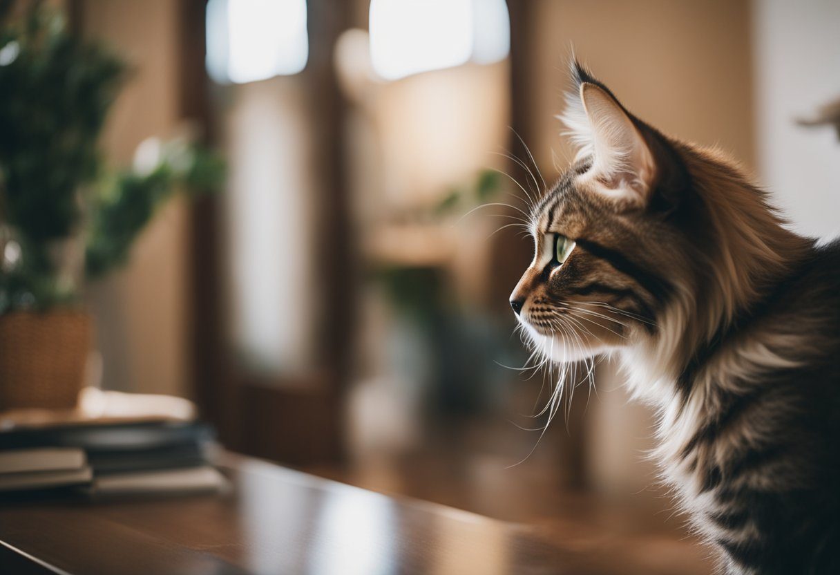 A Maine Coon kitten being welcomed into a cozy home by a loving family