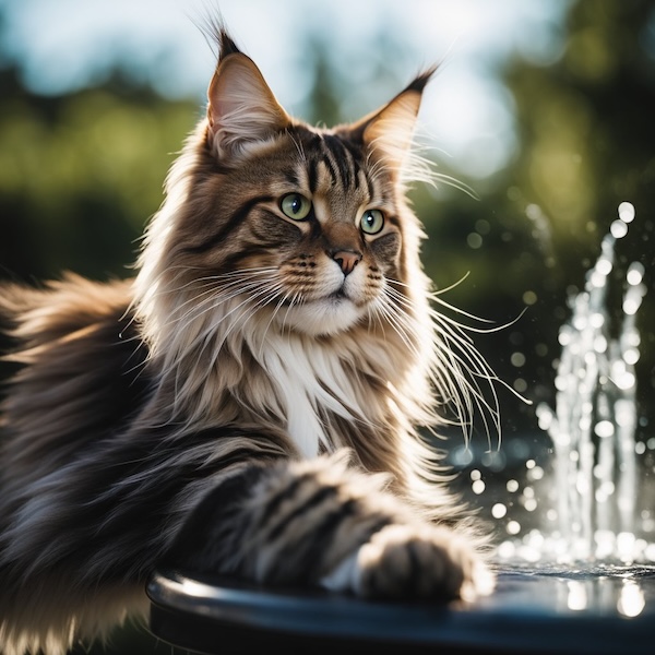 maine coon joue eau